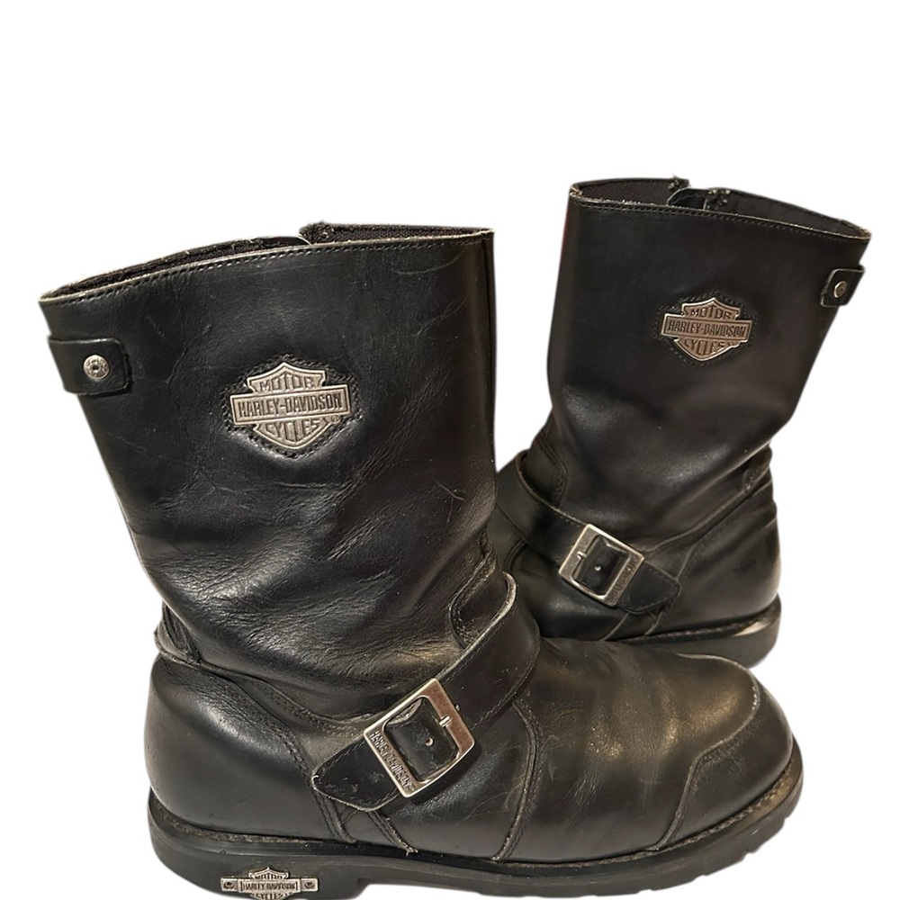 Harley Davidson Mens Black Leather Buckle Boots Size 10(?) (EUR Size 43)
